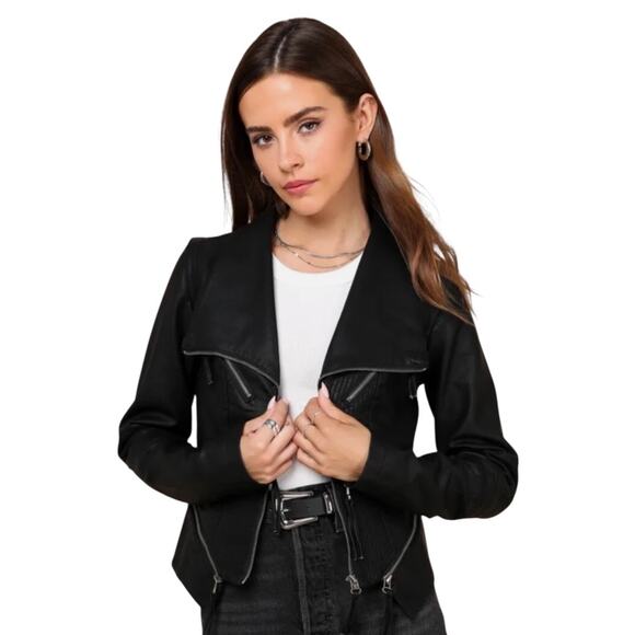 Faux Vegan Leather Jacket Black Moto Biker Goth Punk Rock Size S Lula's - Picture 7 of 15